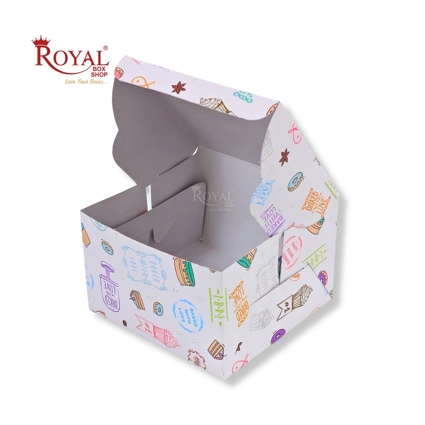 2 Pastry Box | 5.25x5x3.5 Inch | White with Floral Print | Mini Cake & Cookies Disposable Box | B2B