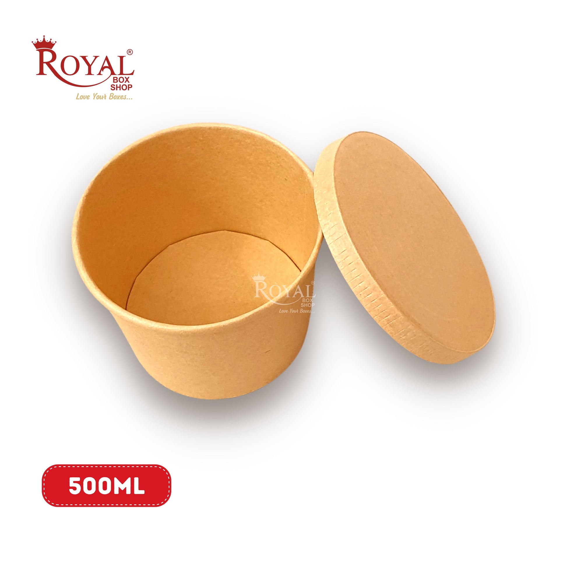 500 ML Round Food Containers Tub With Lids I Disposable & Biodegradable Paper I Kraft Brown Color I Food Storage Tub, Take Away Box Royal Box Shop