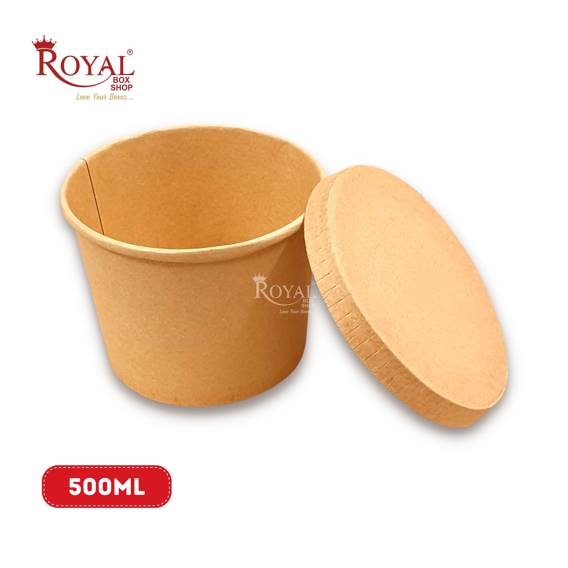 500 ML Round Food Containers Tub With Lids I Disposable & Biodegradable Paper I Kraft Brown Color I Food Storage Tub, Take Away Box Royal Box Shop