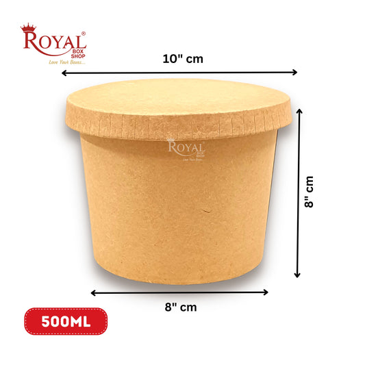 500 ML Round Food Containers Tub With Lids I Disposable & Biodegradable Paper I Kraft Brown Color I Food Storage Tub, Take Away Box Royal Box Shop