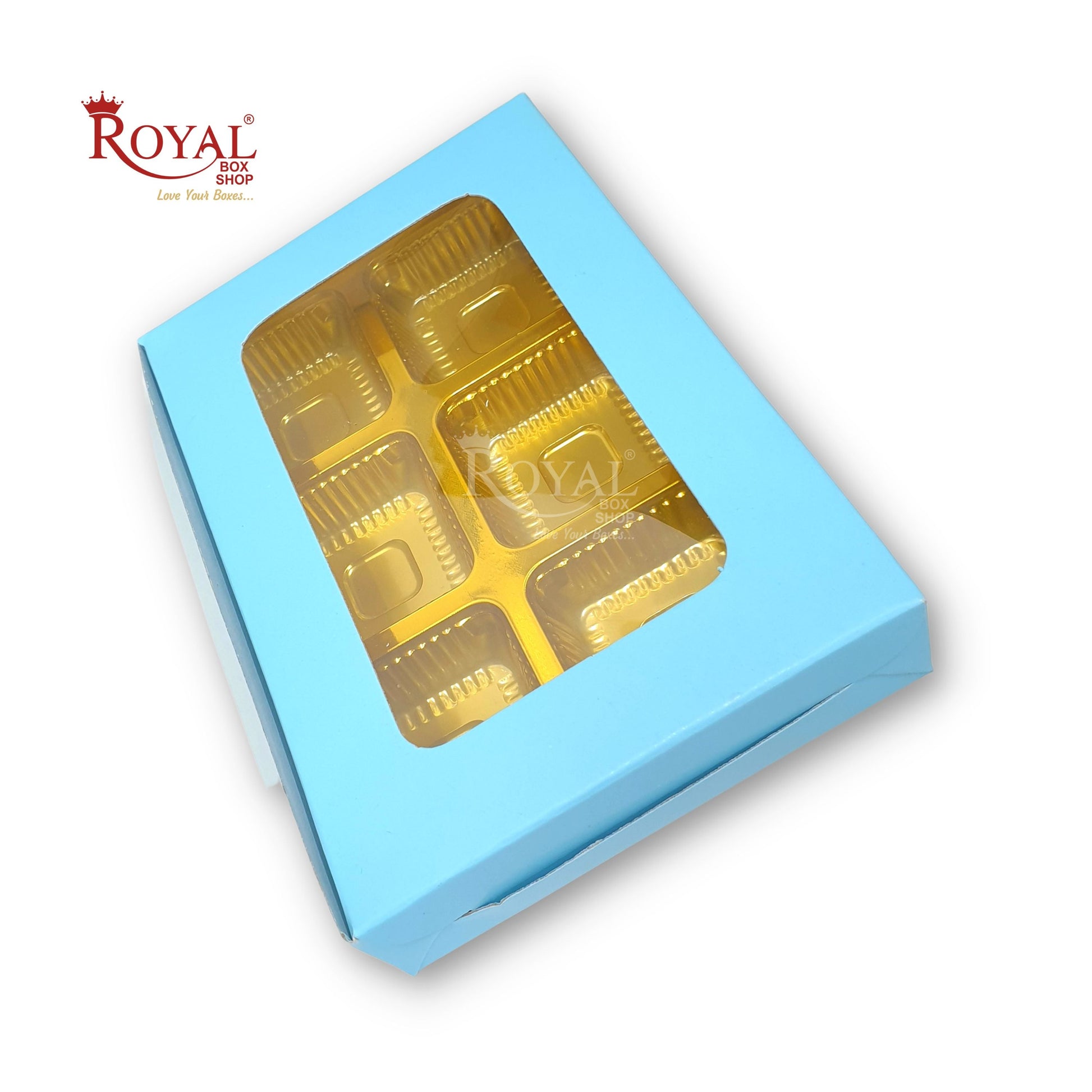 6 Cavity Chocolate Boxes I 5.75 x 4 x 1 inches I Blue Solid Color Royal Box Shop