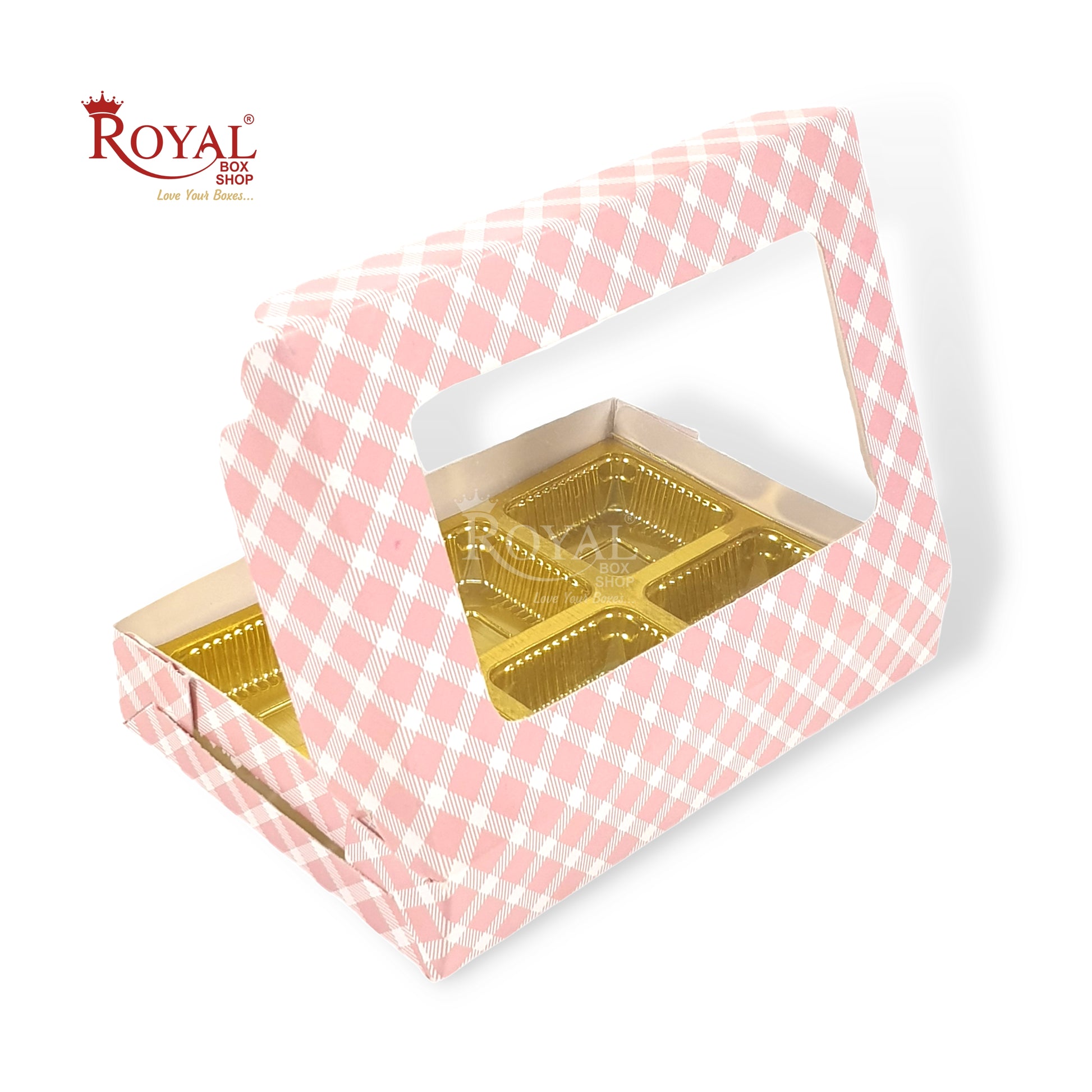 6 Cavity Chocolate Boxes I 5.75 x 4 x 1 inches I Pink Check Royal Box Shop