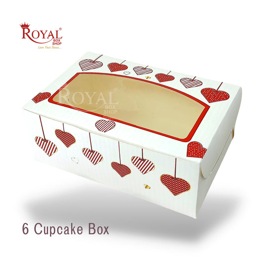 6 Cupcake Valentine Theme Box I Size 10x6.57x3.5" Inch I White Color Royal Box Shop