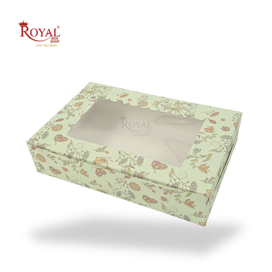 6pc Brownie Window Box I Green Floral I 9x6x2 Inches