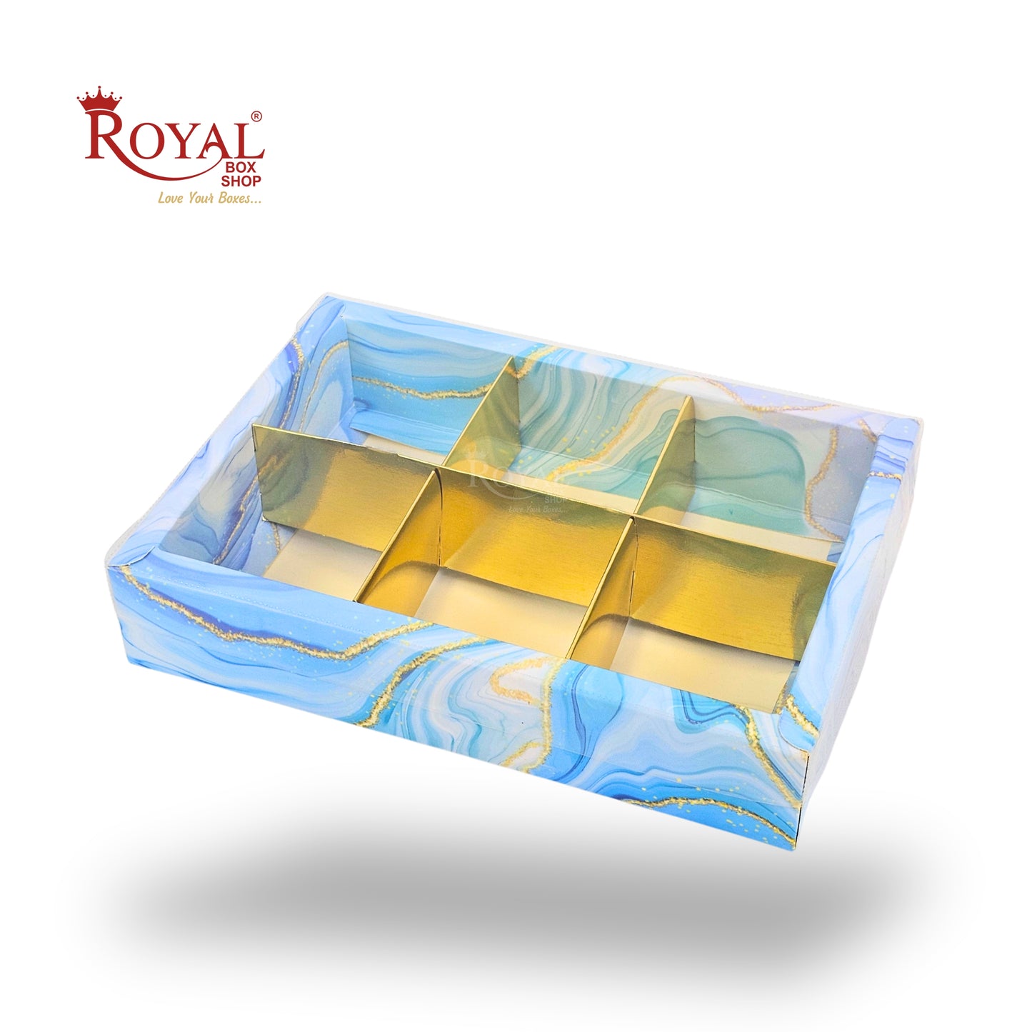 6pc Brownie Hamper Box with Transparent Lid | 9x6x2 inches | Blue Marble Print