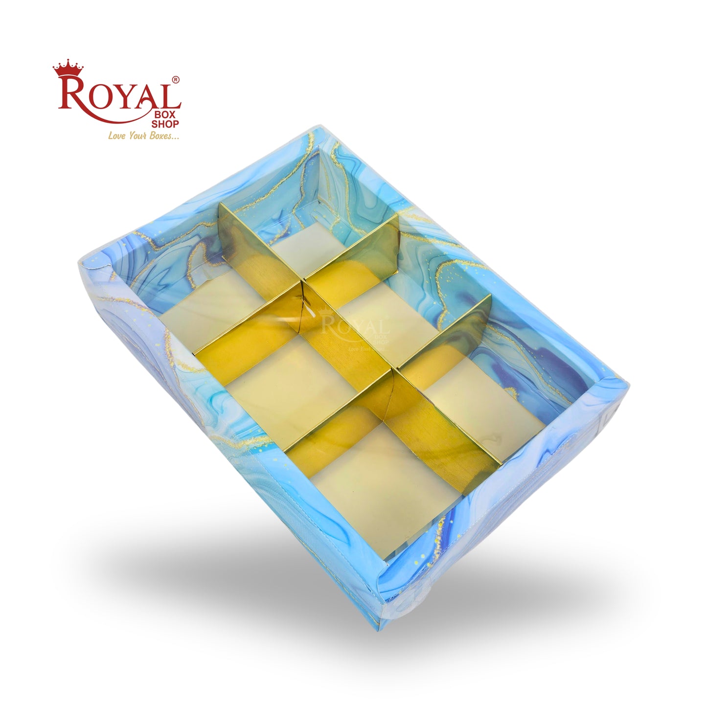 6pc Brownie Hamper Box with Transparent Lid | 9x6x2 inches | Blue Marble Print