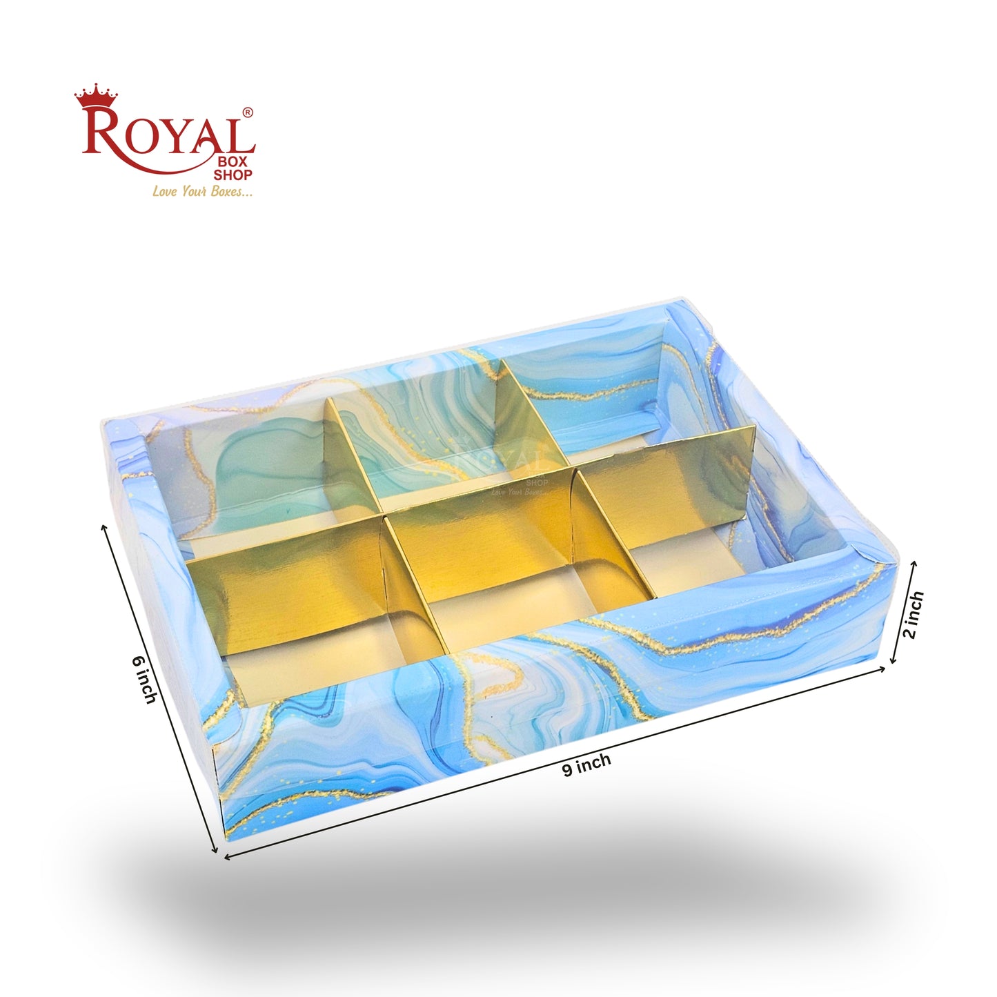 6pc Brownie Hamper Box with Transparent Lid | 9x6x2 inches | Blue Marble Print