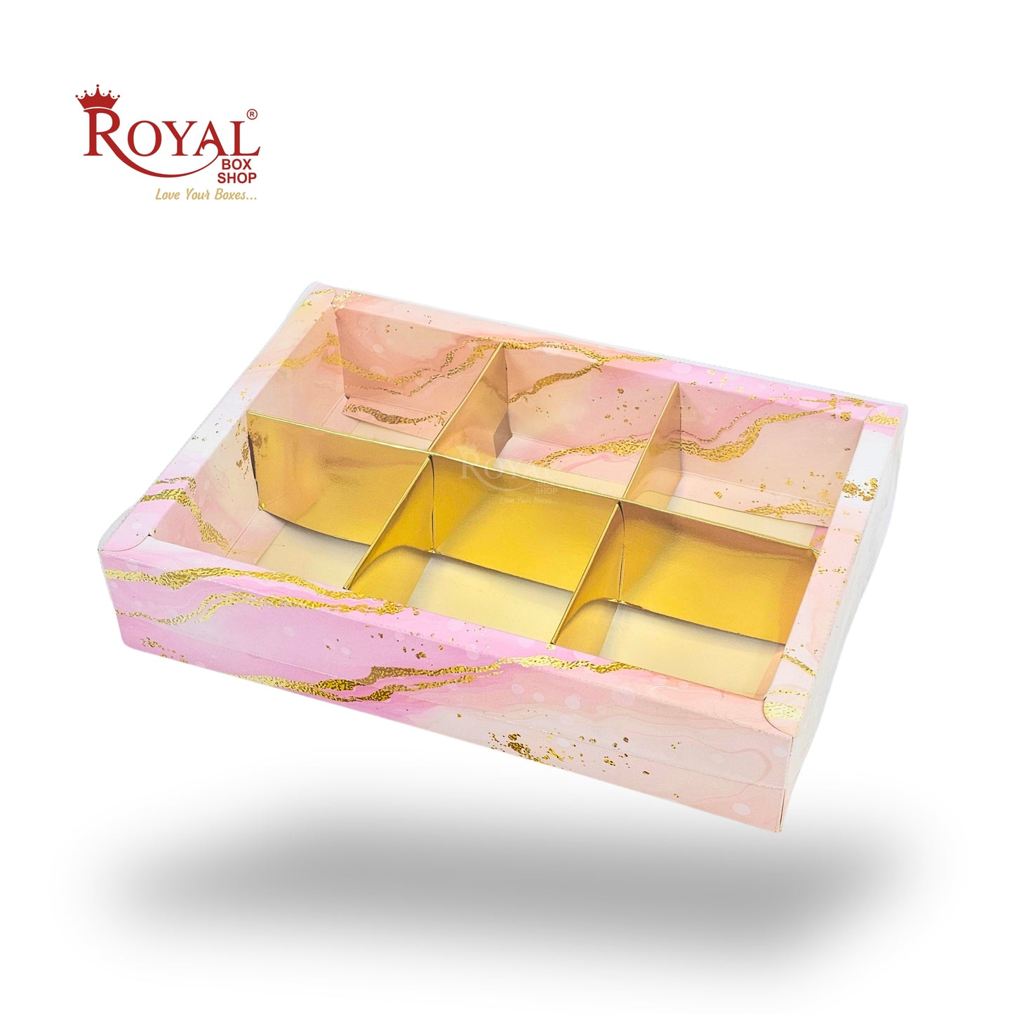 6pc Brownie Hamper Box with Transparent Lid | 9x6x2 inches | Pink Marble Print