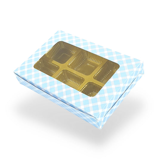6 Cavity Chocolate Boxes  I 5.75 x 4 x 1 inches I Blue Check