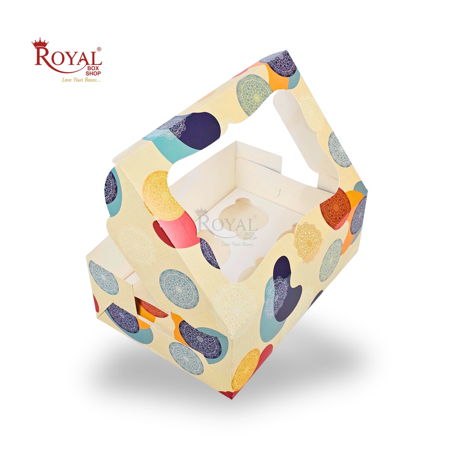 6pc Cupcake Box With Window | 10x7x3.5 Inch | SBS Paper | Mandala Print