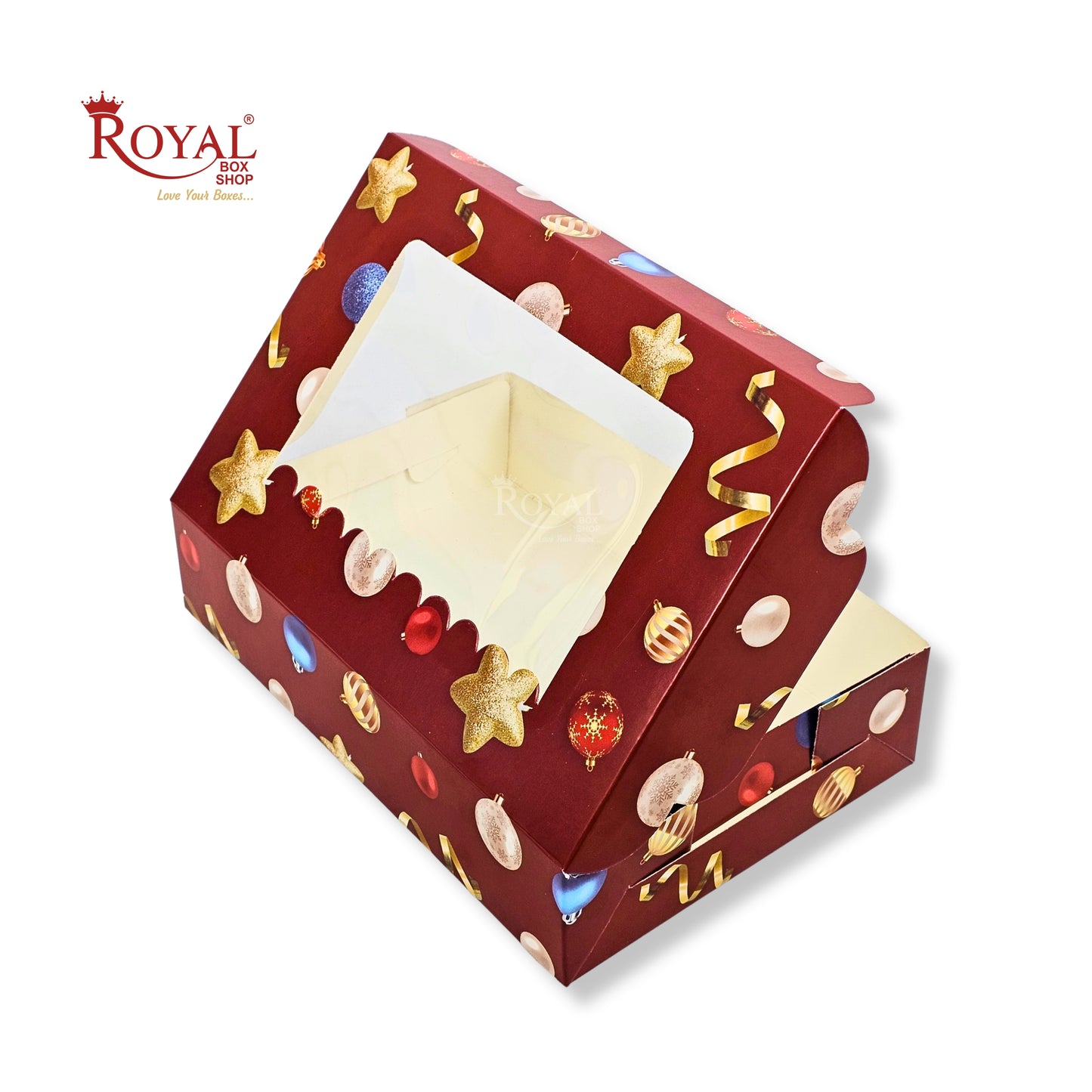 Christmas Theme 6pc Brownie Window Box | 9x6x2 Inches | Red | Perfect for Brownies, Cookies, Candy & Chocolates | B2B