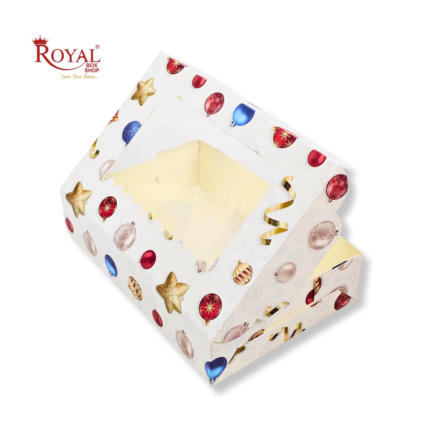 Christmas Theme 6pc Brownie Window Box | 9x6x2 Inches | White | Perfect for Brownies, Cookies, Candy & Chocolates