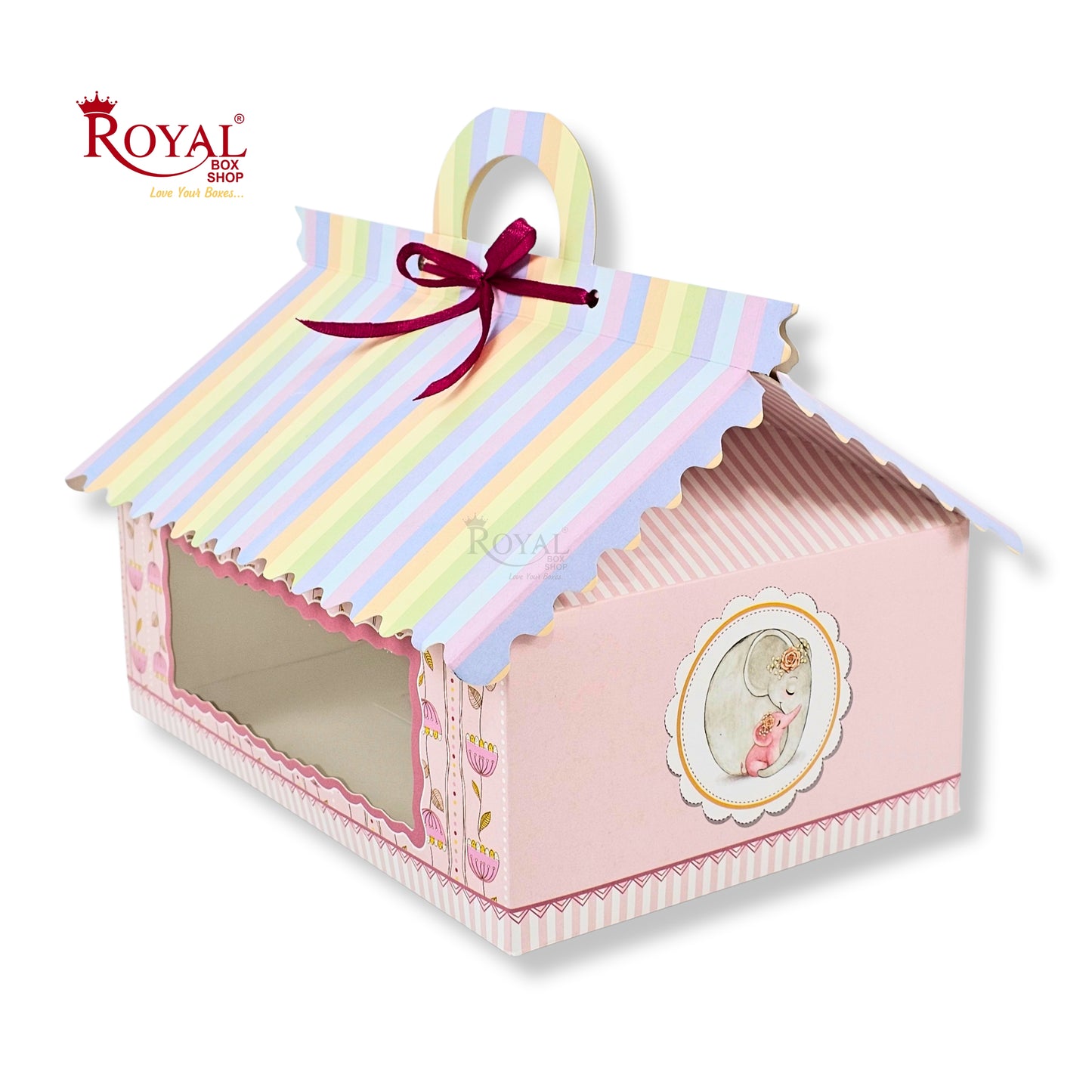 6cc Hut Shape Gift Boxes | 10x7x4 Inch | Elephant Theme Pink
