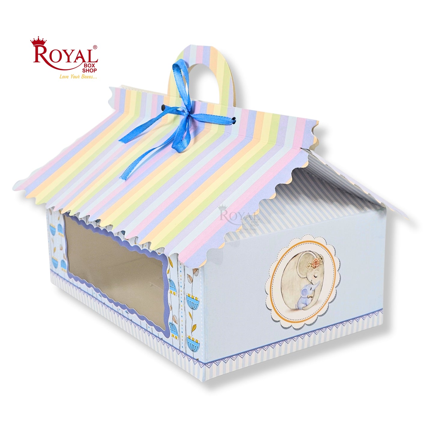 6cc Hut Shape Gift Boxes | 10x7x4 Inch | Elephant Theme Blue