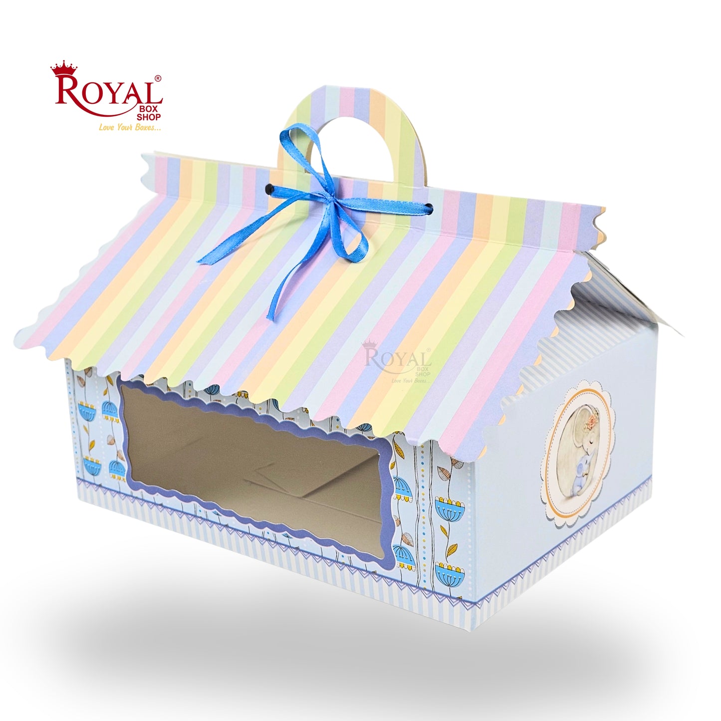6cc Hut Shape Gift Boxes | 10x7x4 Inch | Elephant Theme Blue