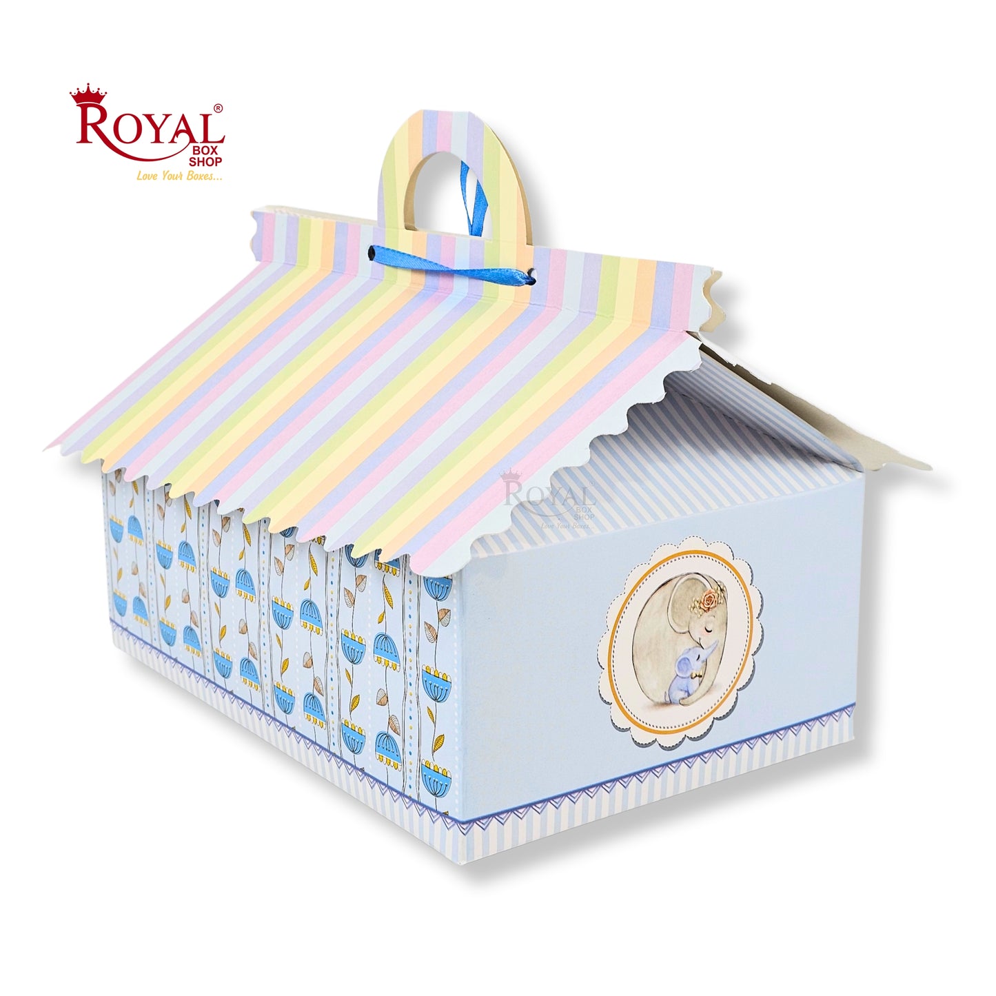 6cc Hut Shape Gift Boxes | 10x7x4 Inch | Elephant Theme Blue
