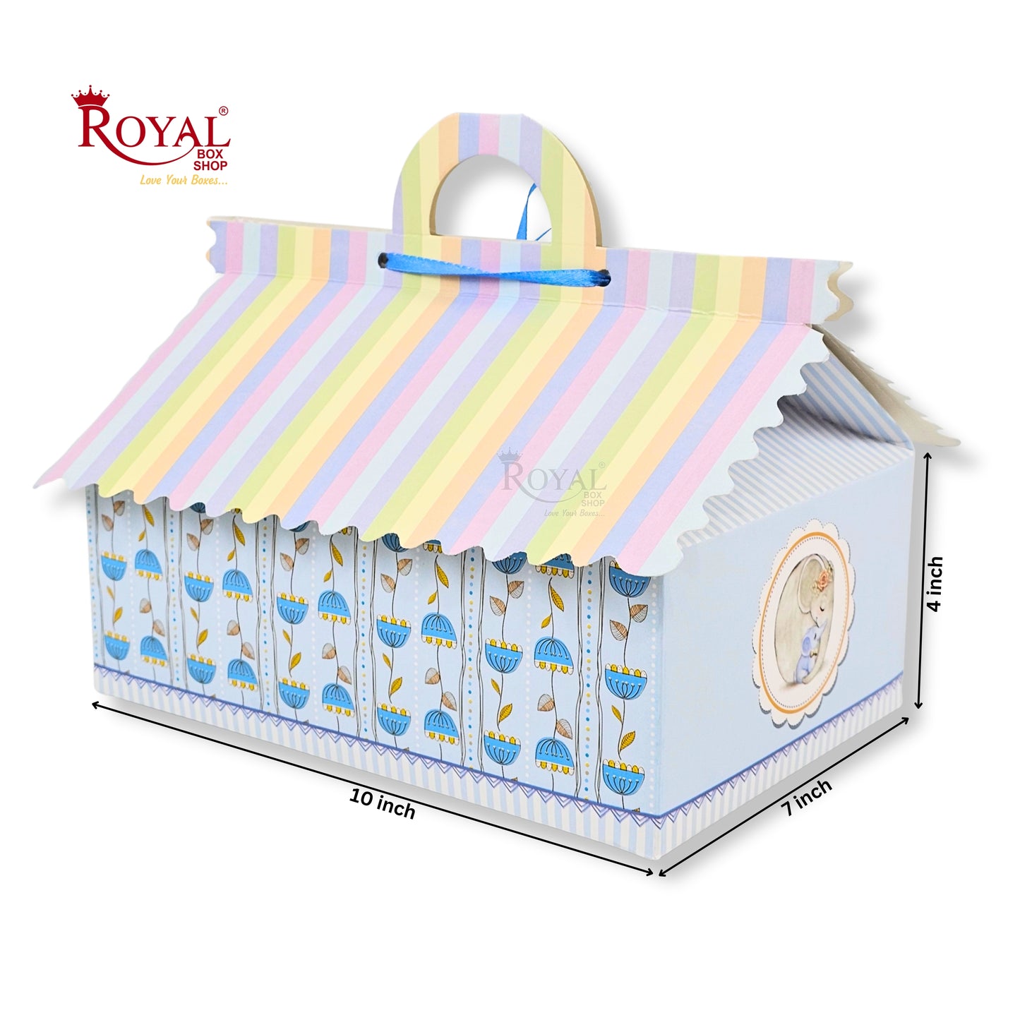 6cc Hut Shape Gift Boxes | 10x7x4 Inch | Elephant Theme Blue