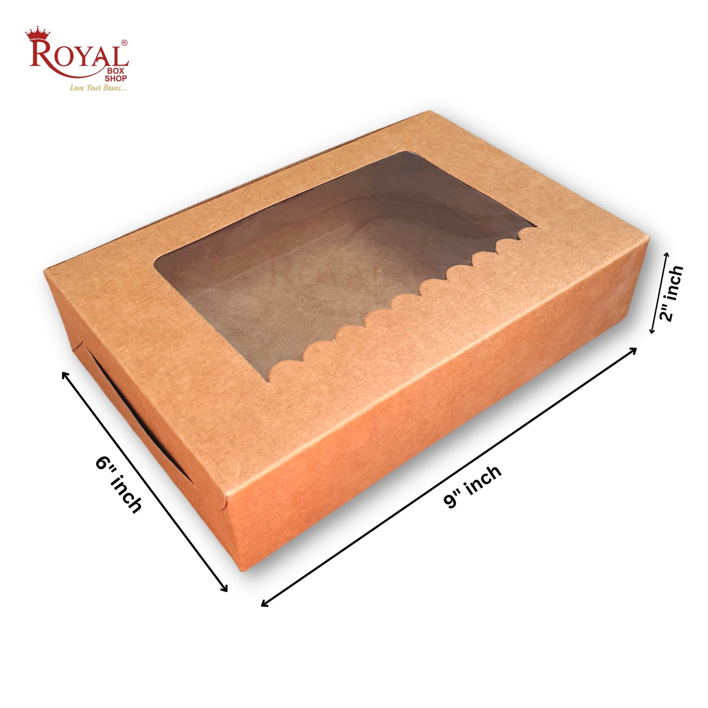 6pc Brownie Box with Window I Brown Kraft I 9"x6"x2" inches Royal Box Shop
