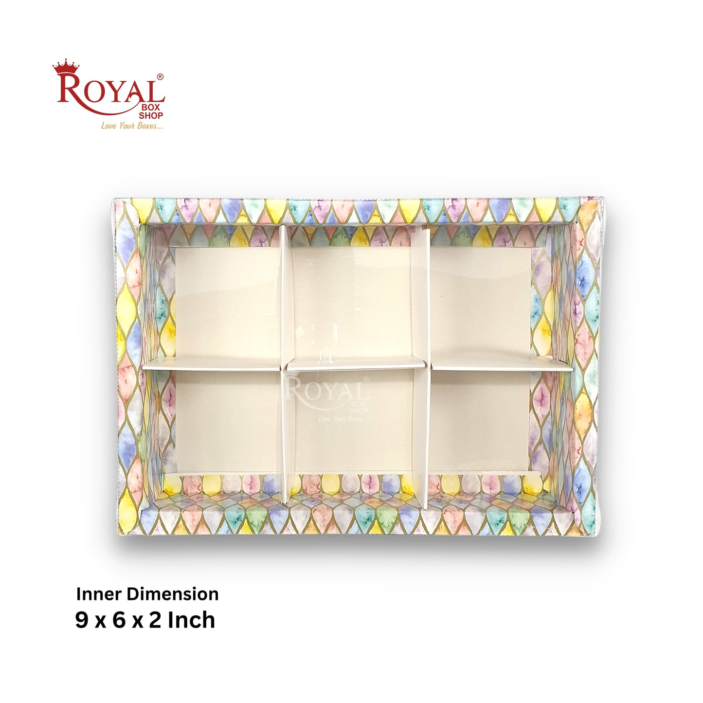 6pc Brownie Hamper Box with Transparent Lid I Multicolor I 9"x6"x2" inches I For Christmas Gift , Wedding Return Gifts, New Year Gifting Royal Box Shop