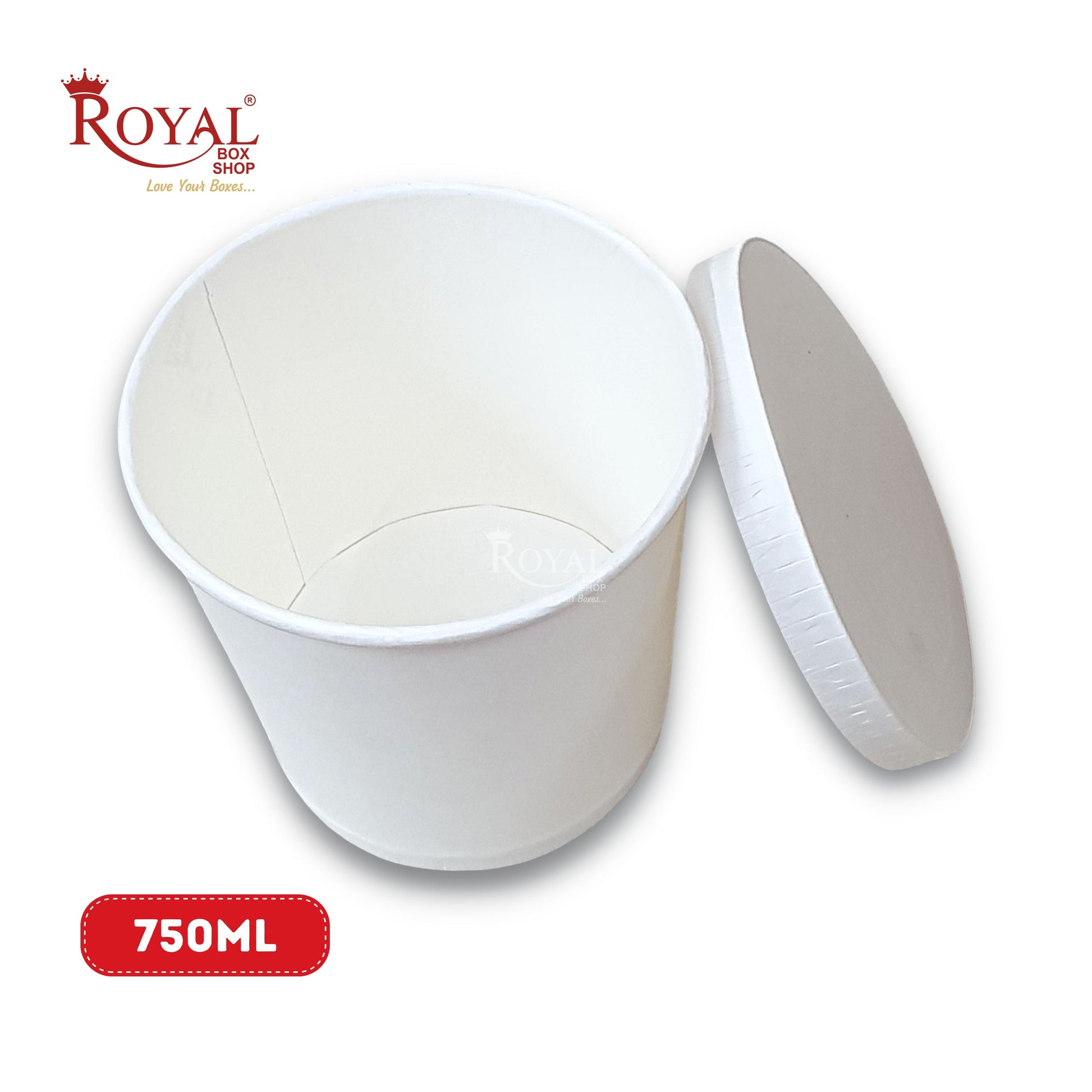 750 ML Round Food Containers Tub With Lids I Disposable & Biodegradable Paper I White Color I Food Storage Tub, Take Away Box Royal Box Shop