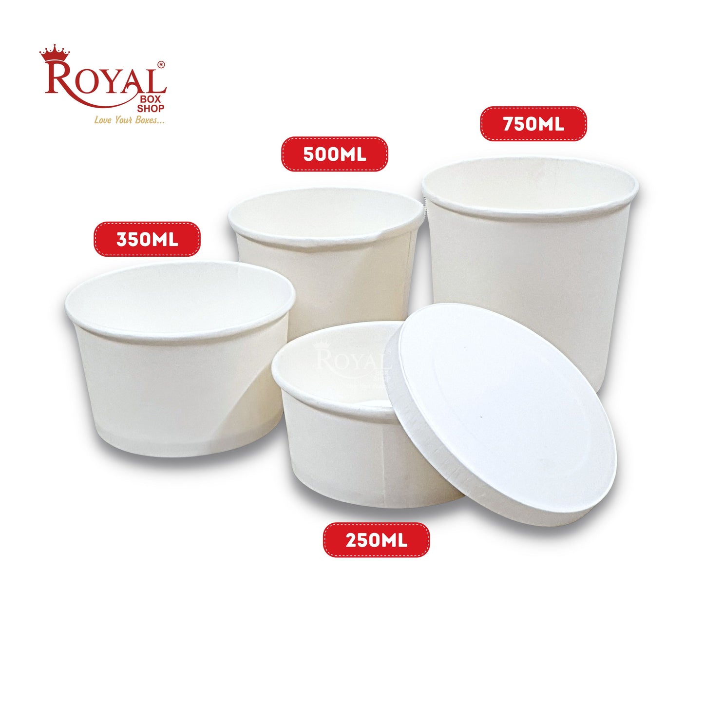 750 ML Round Food Containers Tub With Lids I Disposable & Biodegradable Paper I White Color I Food Storage Tub, Take Away Box Royal Box Shop
