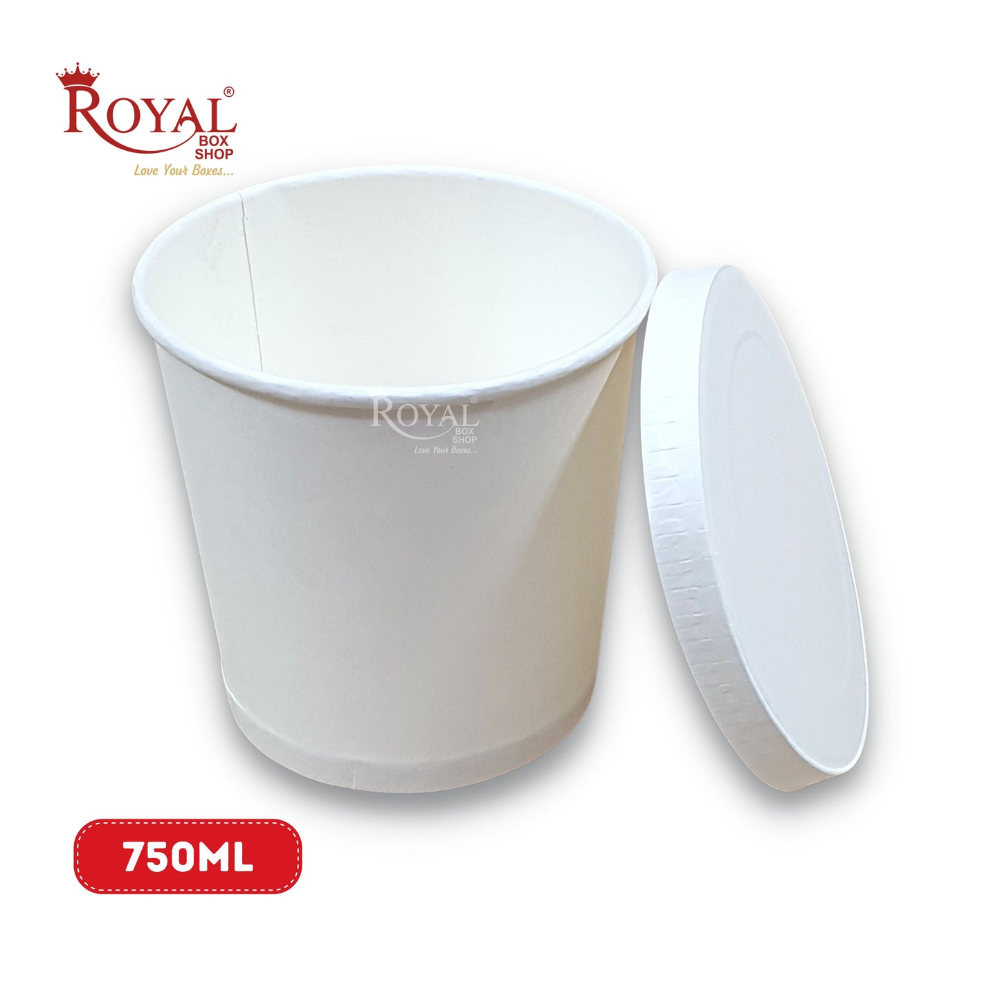 750 ML Round Food Containers Tub With Lids I Disposable & Biodegradable Paper I White Color I Food Storage Tub, Take Away Box Royal Box Shop