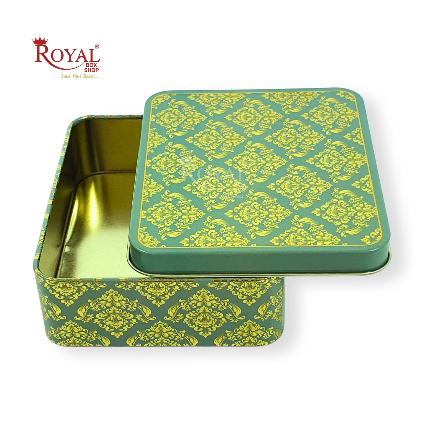 Premium Tin Box I 4"x4.75"x1.5" Inches I Green with Golden Foiling