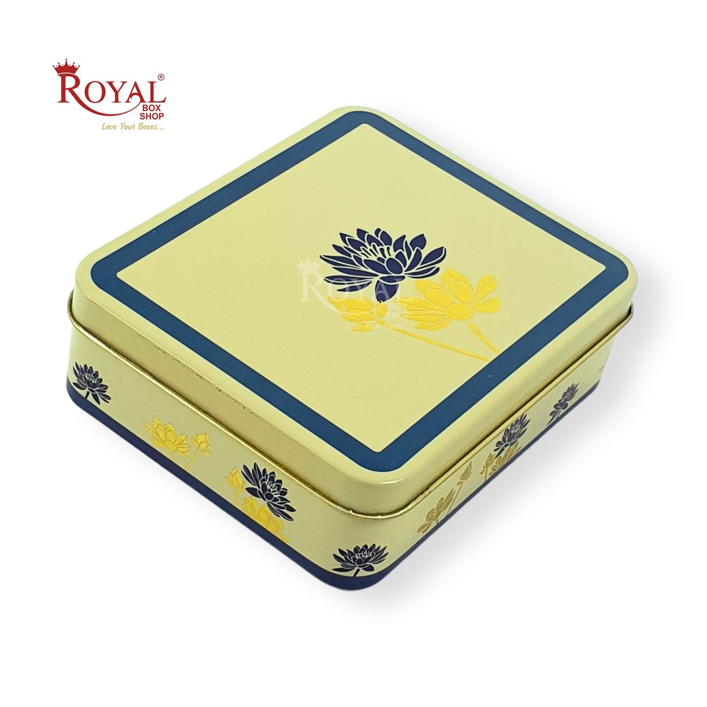 Premium Tin Box I 4"x4.75"x1.5" Inches I Cream with Leafing