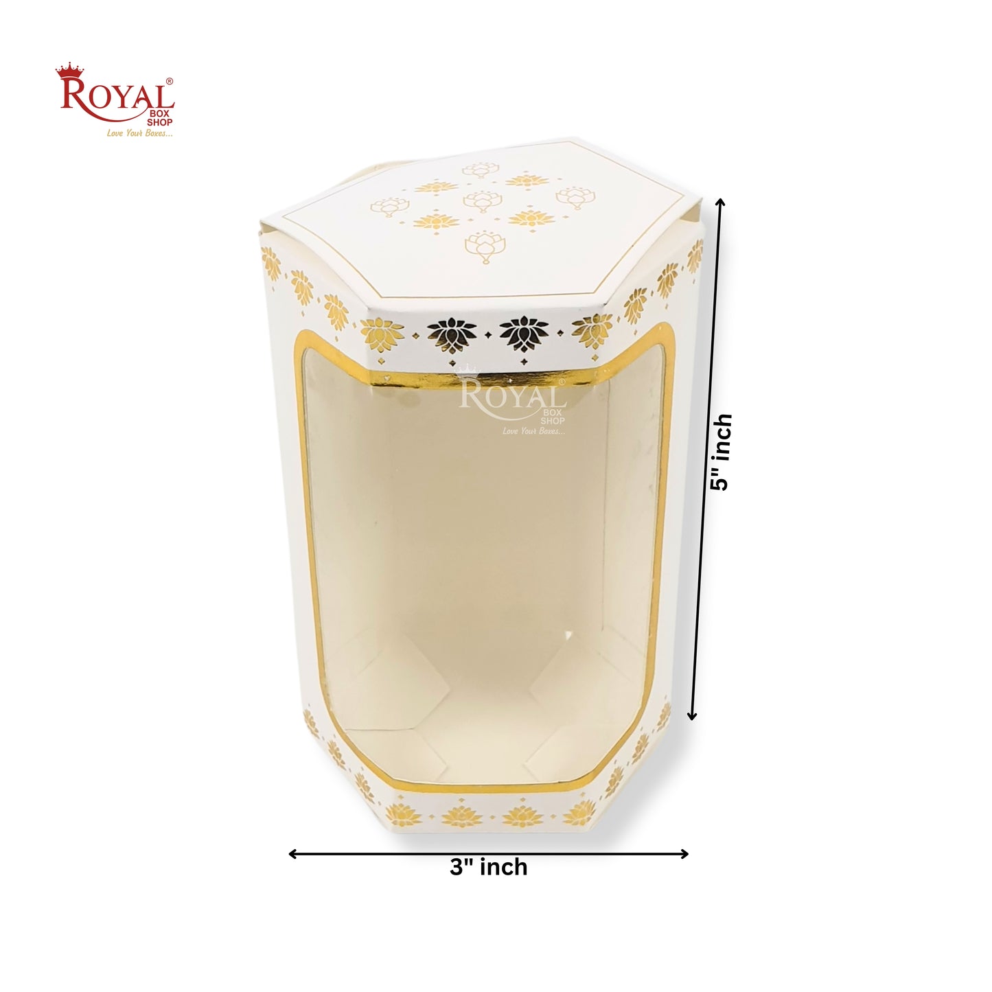 Cookies Box with Window I RCF-08 D2 I Size 5x3x3 inches I White in Golden leafing