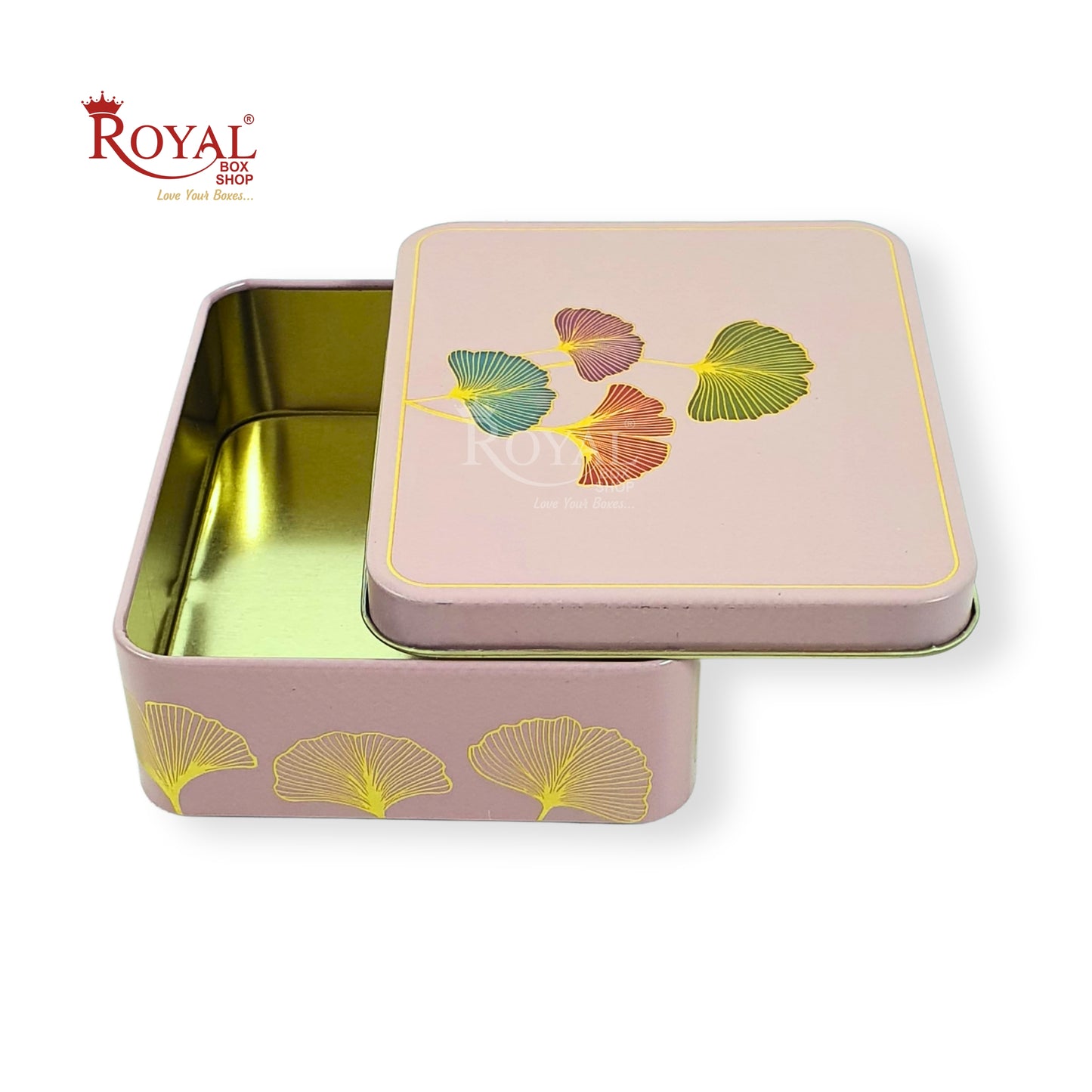 Premium Tin Box I 4"x4.75"x1.5" Inches I Pink with Golden Leafing