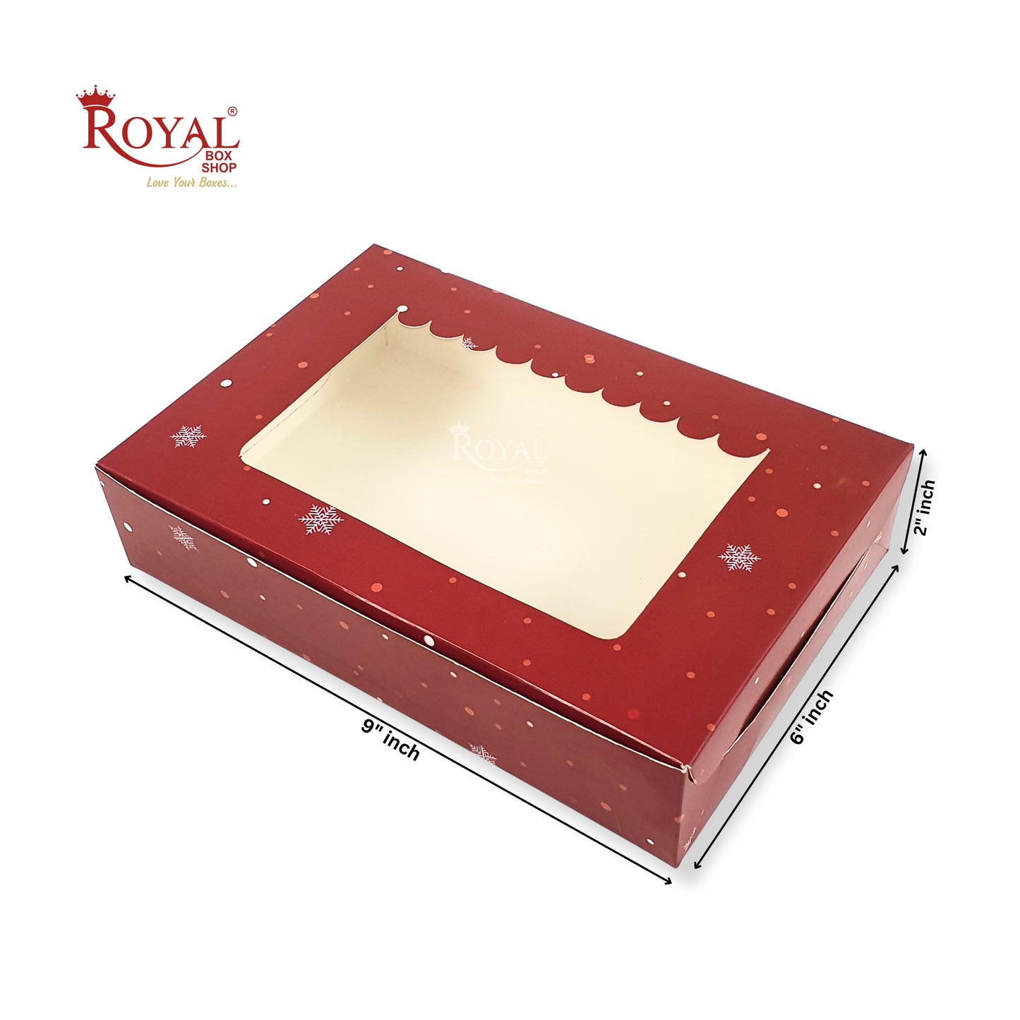 Christmas Theme 6pc Brownie Window Box I 9x6x2 Inches I Red I Perfect for Brownies, Cookies, Candy & Chocolates