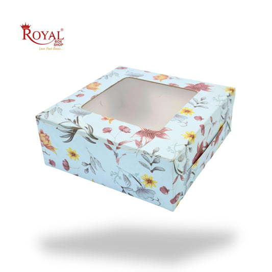 Dry Cake Box With Window I Size 8x8x3 inch I Blue Floral