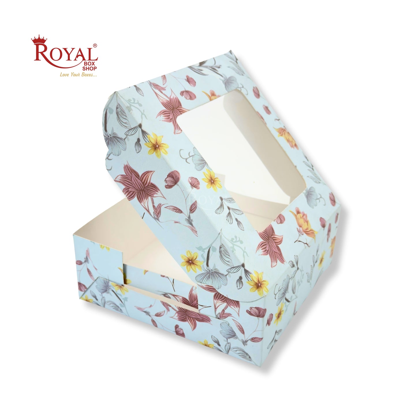 Dry Cake Box With Window I Size 8x8x3 inch I Blue Floral