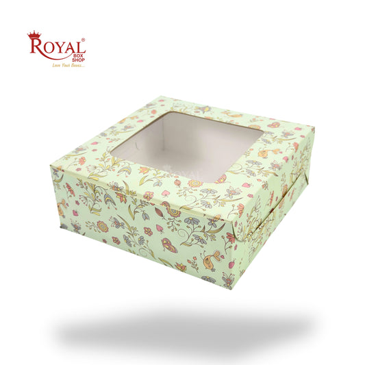 Dry Cake Box With Window I Size 8x8x3 inch I Green Floral