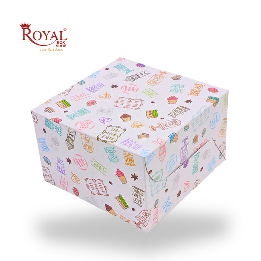 Cake Box | 8x8x5 Inches | White With Floral Print | WB
