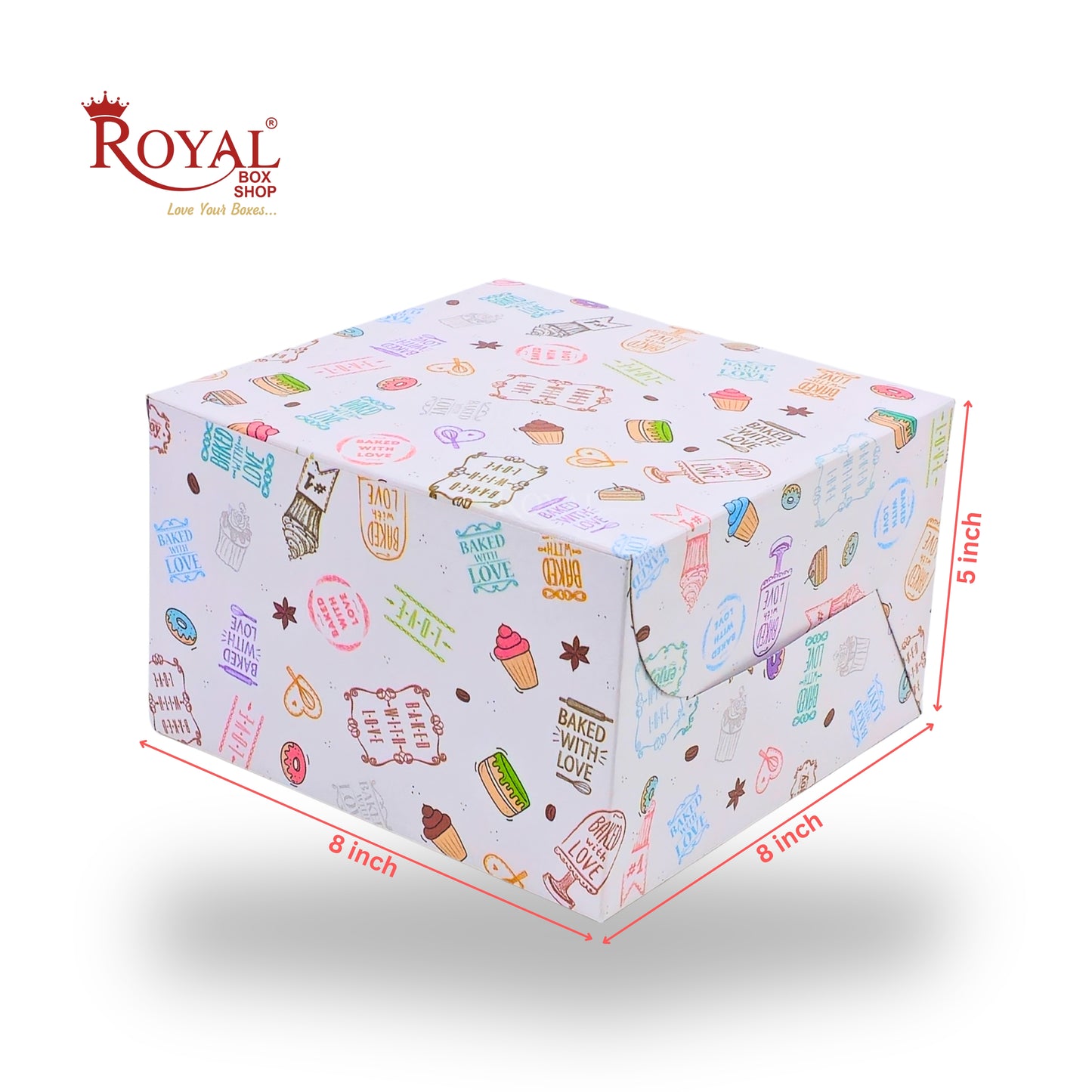 Cake Box | 8x8x5 Inches | White With Floral Print | WB