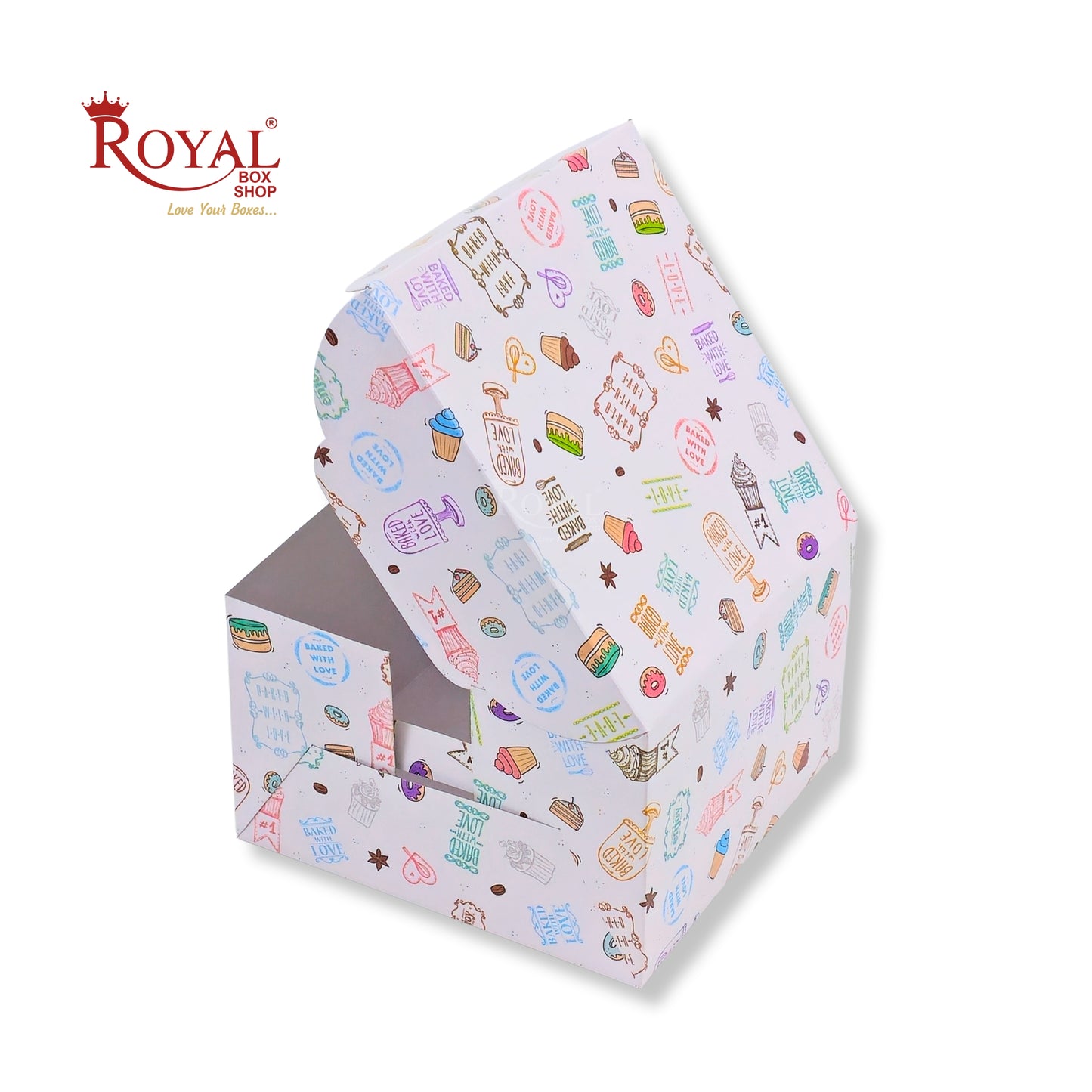Cake Box | 8x8x5 Inches | White With Floral Print | WB