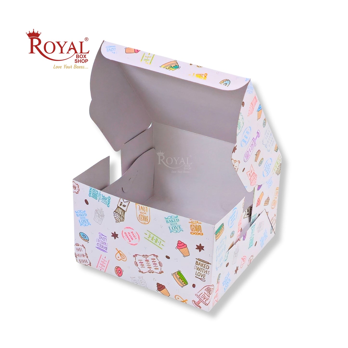Cake Box | 8x8x5 Inches | White With Floral Print | WB