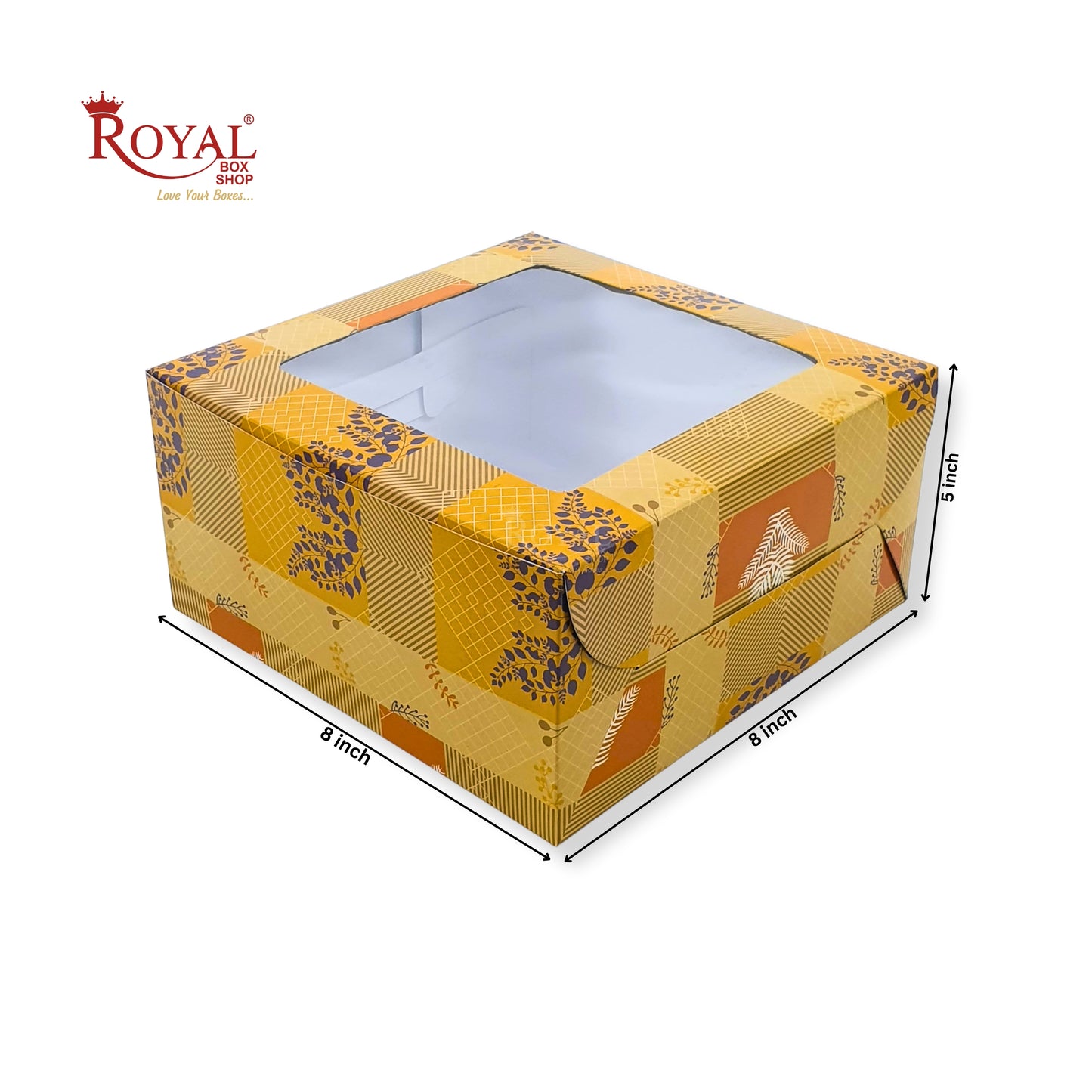 Window Cake Box I 8x8x5 Inches I Floral Print Yellow -WB