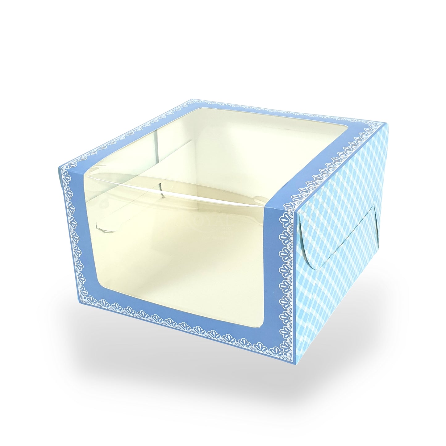 L-Shape Window Cake Box I Blue Check I 8x8x5" Inch | Perfect for Half Kg Cakes Cookies, Candies, & Room Hampers