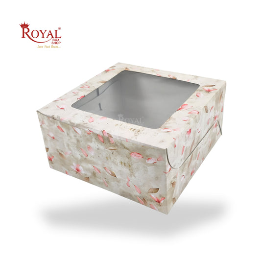 Window Cake Box I 8x8x5 Inches I Floral Print Grey -WB
