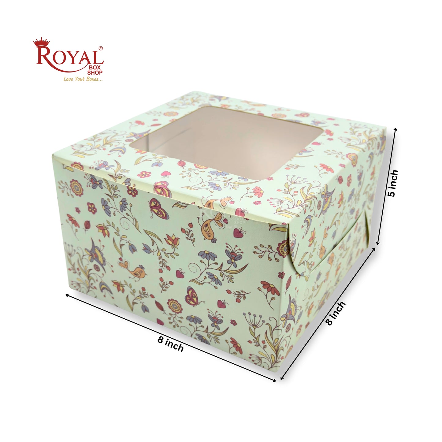 Window Cake Box I 8x8x5" Inches I Green Floral I FBB Paper