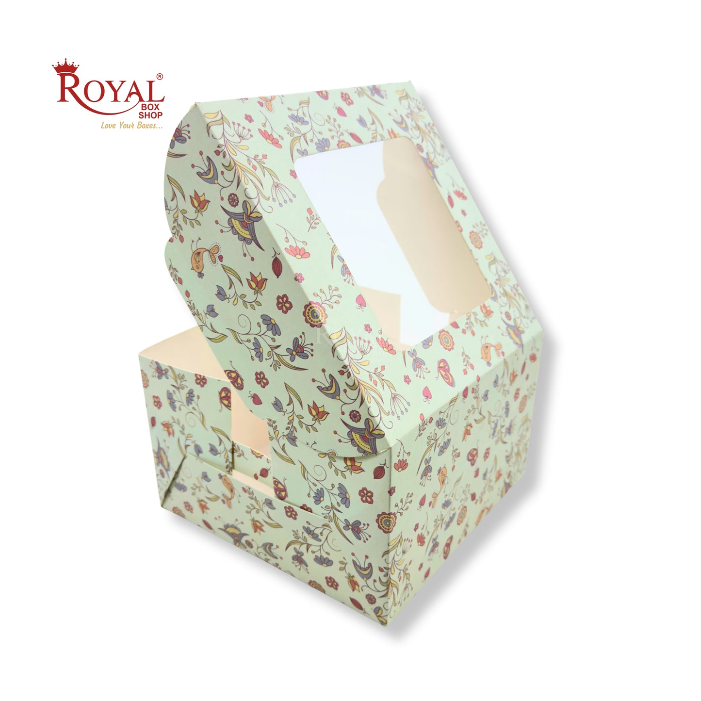 Window Cake Box I 8x8x5" Inches I Green Floral I FBB Paper