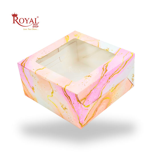 Window Cake Box| 8x8x5 inches | Pink Marble Print | FBB