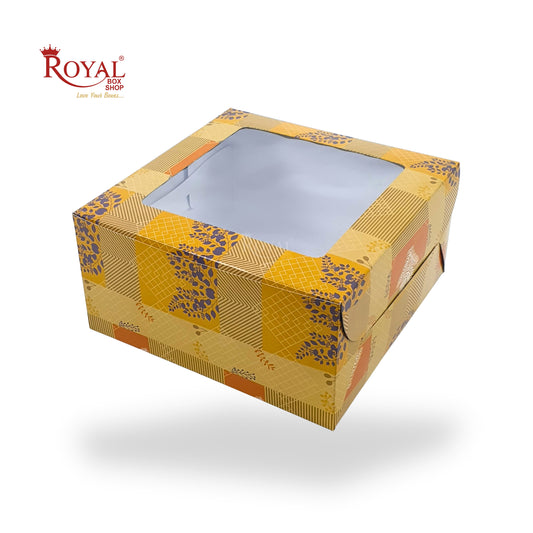 Window Cake Box I 8x8x5 Inches I Floral Print Yellow -WB