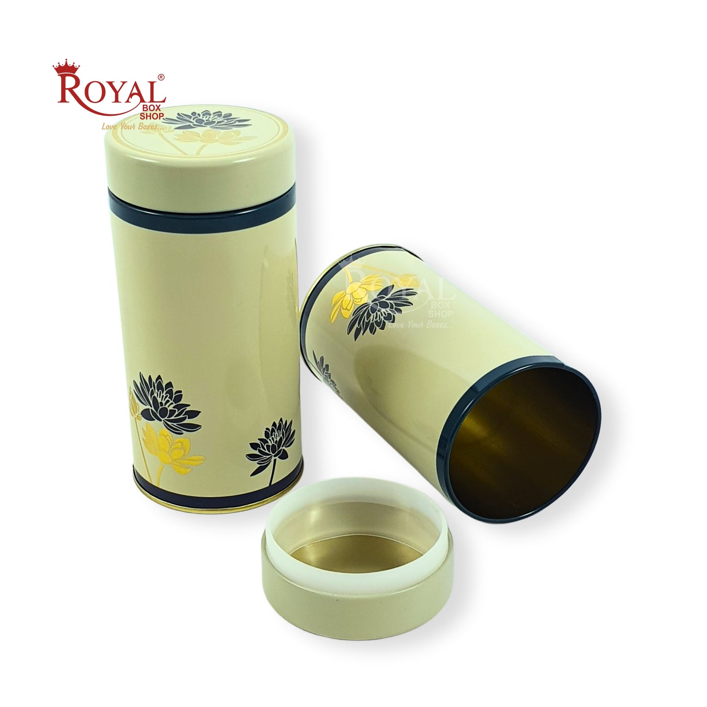 Premium Tin Jars I 6"x3" Inches I Cream With Leafing