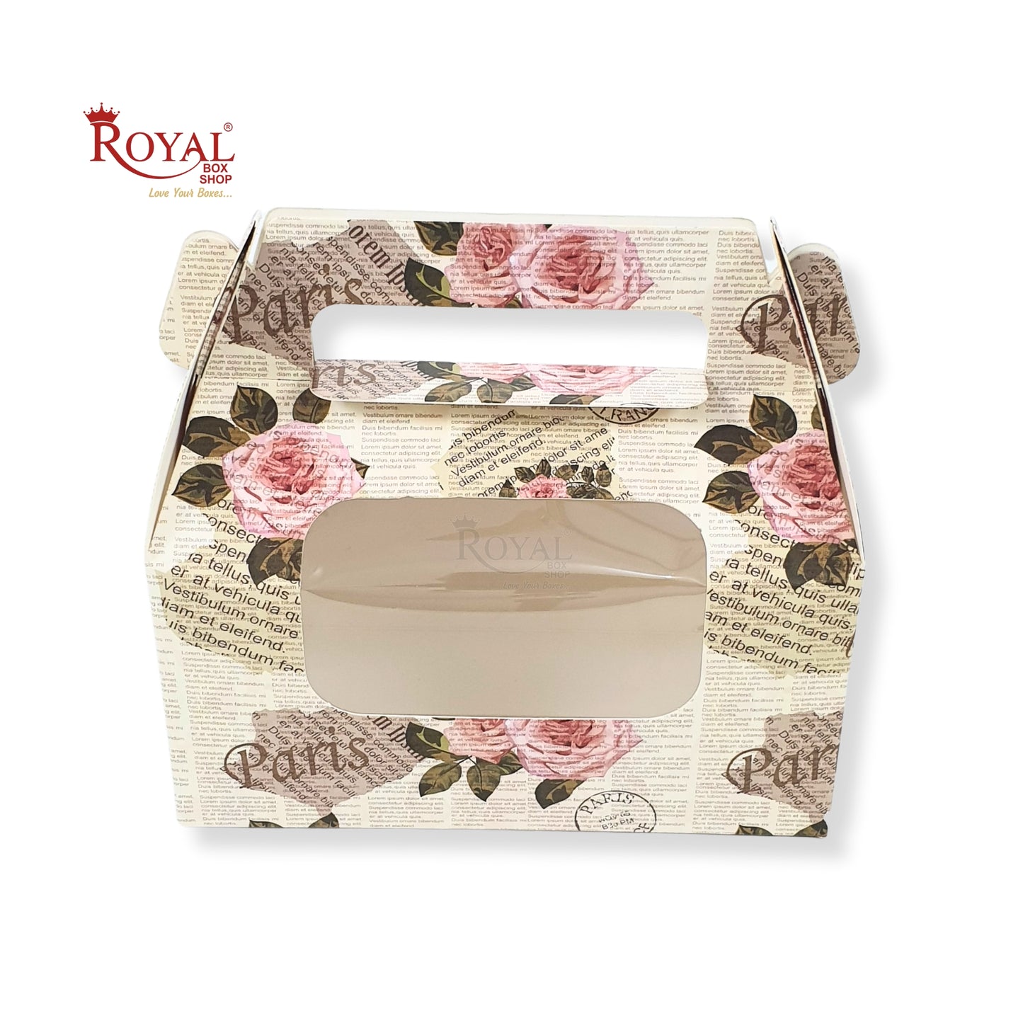 Premium Gift Hamper Bags with Transparent Lid I 10 x 10 x 3.5 inches I White Golden leaf I Christmas Gifting, Party Gifts, Return favor Gifting