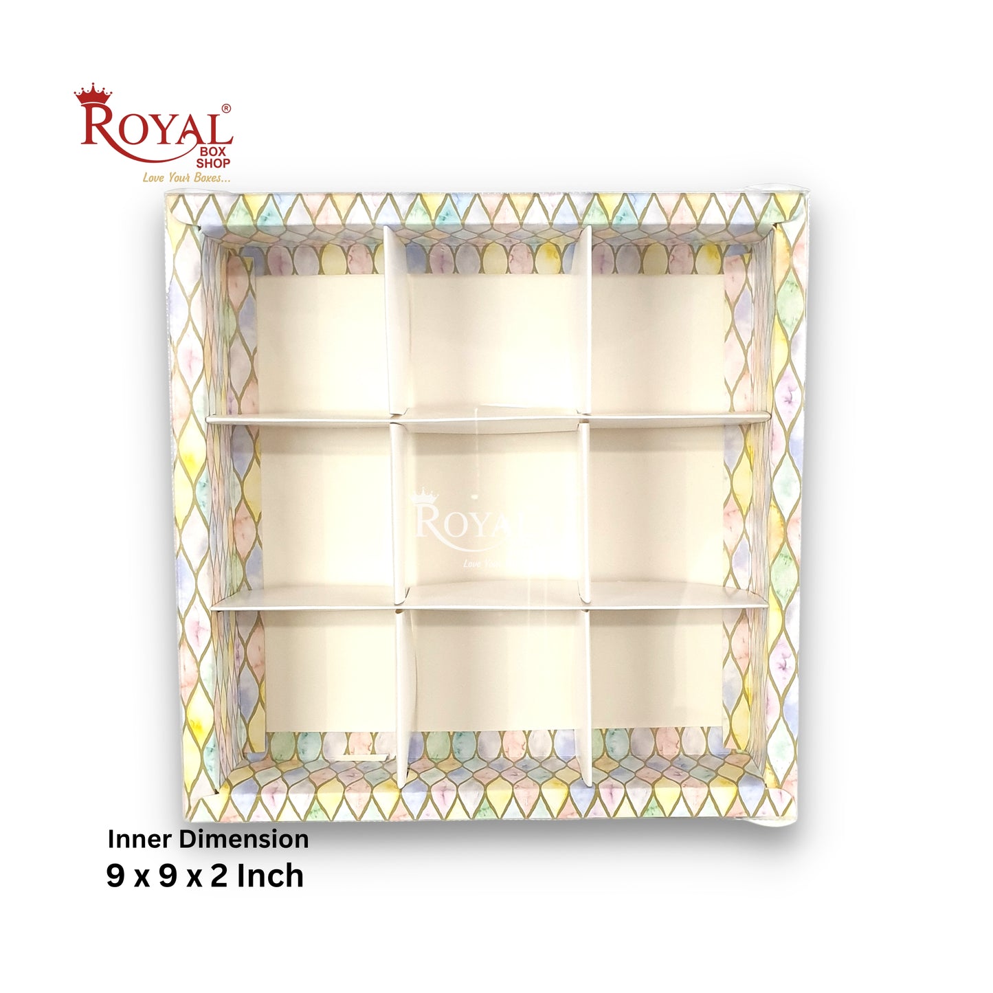 9pc Brownie Hamper Box with Transparent Lid I Multicolor I 9"x9"x2" inches I For Christmas Gift , Wedding Return Gifts, New Year Gifting Royal Box Shop