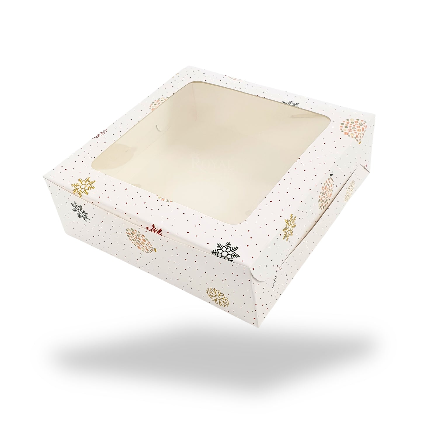Christmas Theme Dry Cake Box With Window I Size 9x9x3 inch I White I For Cakes, Dry Cakes, Chocolates, Cookies, Muffins