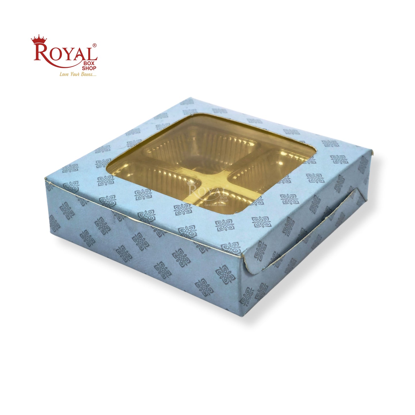 4 Cavity Chocolate Boxes with Window | 3.75 x 3.75 x 1 inches | Blue | B2B